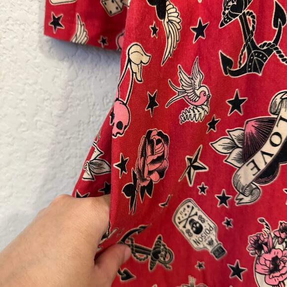 TORRID Mini Studio Luxe Babydoll Dress Red Skull Ponte Knit Grunge - Picture 7 of 11